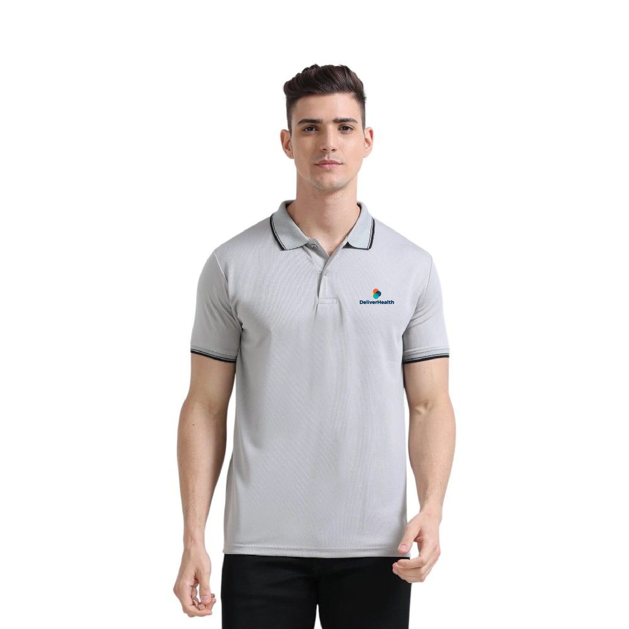 Greys&Blues PrimoKnit Polo Tshirt- Light Grey with Black Tipping